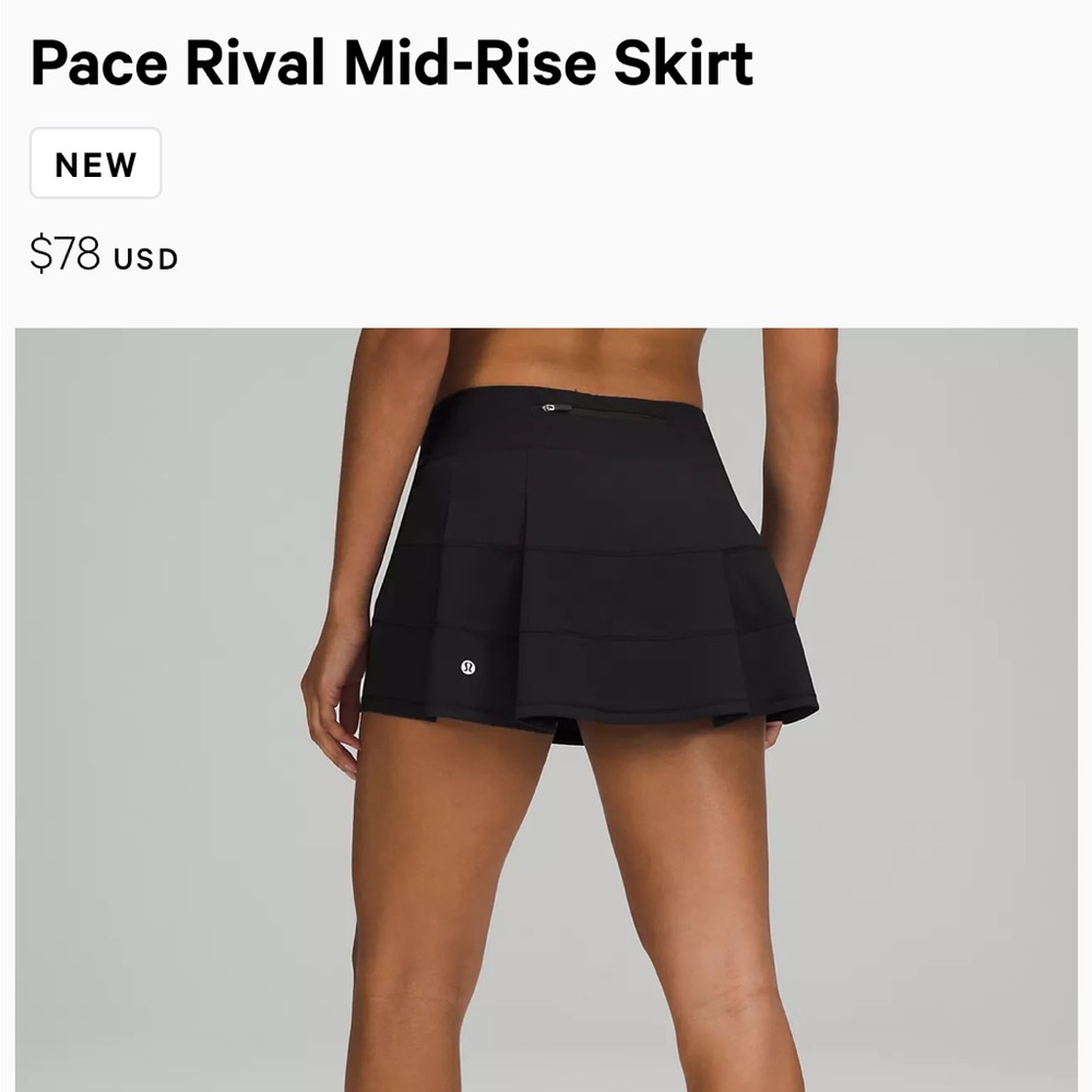 Lululemon Pace Rival Skirt Black Size 8